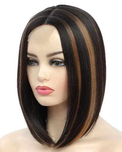 Miniatura 9 de Pelucas negras estilo Bob pelucas cortas y rectas para mujer, pelo sintético resistente al calor, parte media, aspecto natural, uso diario, cosplay