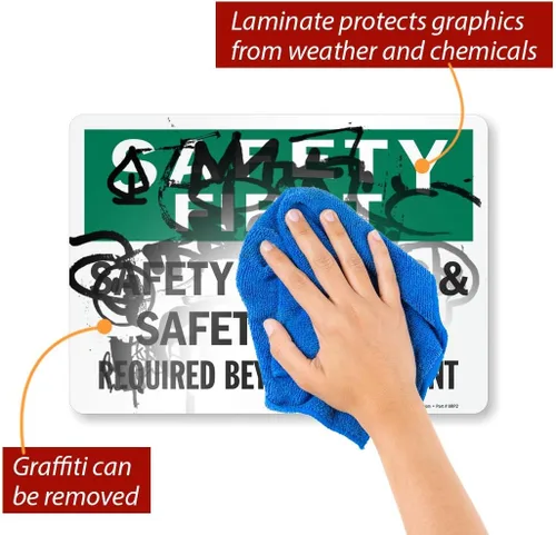 Miniatura 2 de SmartSign - S-9764-EU-14 "Safety First - Gafas de seguridad y zapatos de seguridad", etiqueta de vinilo, 10" x 14