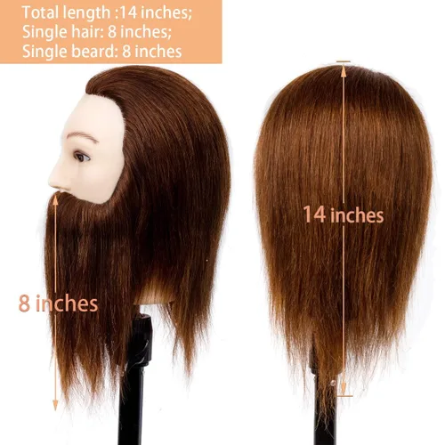 Miniatura 3 de Stancia Cabeza de maniquí masculino, cabeza de entrenamiento con cabello 100% humano, cabeza de maniquí de peluquero de 14 pulgadas, cabeza
