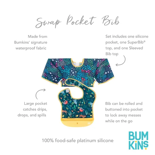 Miniatura 6 de Bumkins Baberos de silicona para niñas o niños, bebés y niños pequeños de 6 a 24 meses, imprescindibles para comer, alimentar, tela combinada