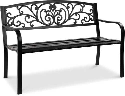Mejor Elección Productos 50 in patio parque banco de jardín patio marco de acero inoxidable muebles al aire porche silla, L, Negro