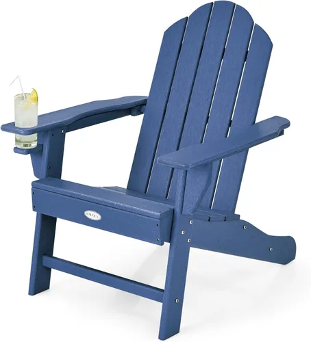 Miniatura 25 de Tangkula Silla Adirondack para exteriores, sillones de polietileno de alta densidad resistentes a la decoloración con soporte para tazas, sillas