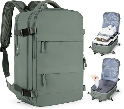 Miniatura 11 de Mochila de viaje grande, bolsa de mano, aprobada para aviones, para artículos personales, para hombre o mujer, color beige con marrón