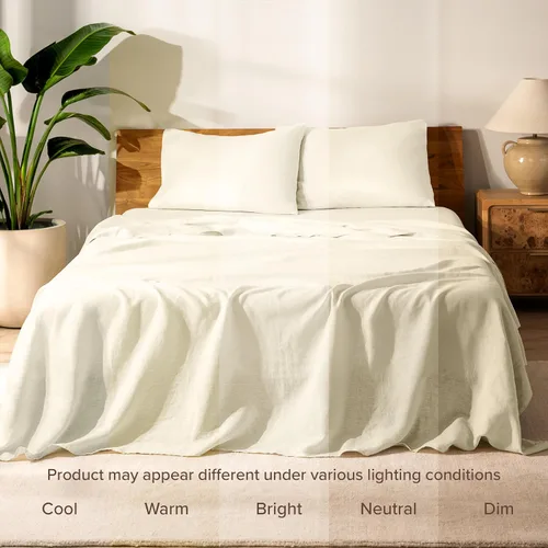 Miniatura 9 de Bare Home Juego de sábanas extralargas para cama individual, 100% lino europeo de lujo, bolsillos profundos, ajuste fácil, juego de 3 piezas, Natural