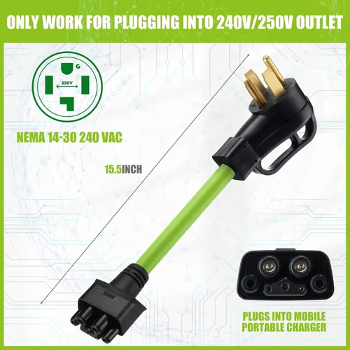 Miniatura 2 de Nezyo Adaptador NEMA 14-30 compatible con conector móvil Tesla Gen 2, 240V 14-30 Adaptador de cargador de salida de secadora de 4 clavijas