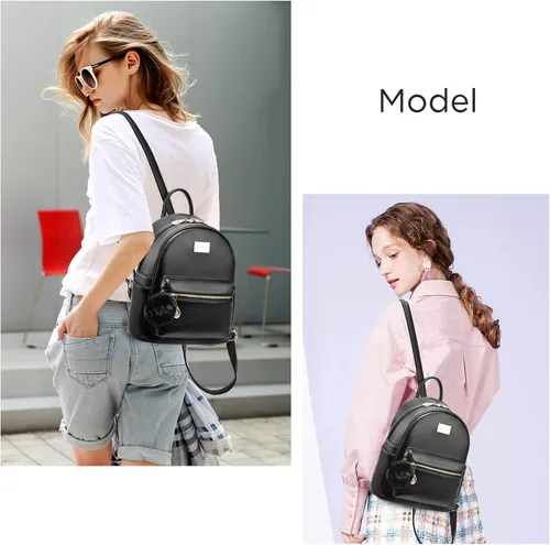 Miniatura 7 de I IHAYNER Mochila de cuero para mujer, de moda, con pompón, mochila casual de viaje