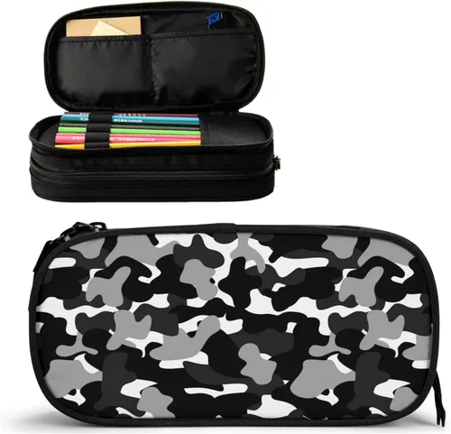 Miniatura 9 de Estuche para lápices de camuflaje, organizador de gran capacidad con 2 compartimentos y cremallera duradera