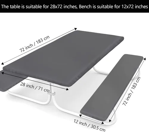 Miniatura 2 de Ruisita Juego de 3 piezas para mesa de picnic y banco, ajustable, mantel de vinilo gris, 72 pulgadas
