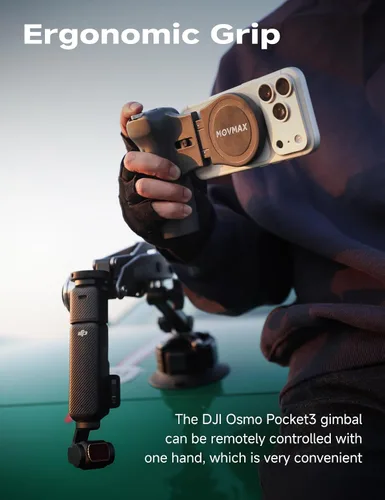 Miniatura 3 de MOVMAX Control remoto inalámbrico para DJI Osmo Pocket 4/3/2, soporte de teléfono Magsafe con joystick efecto Hall, batería de larga duración
