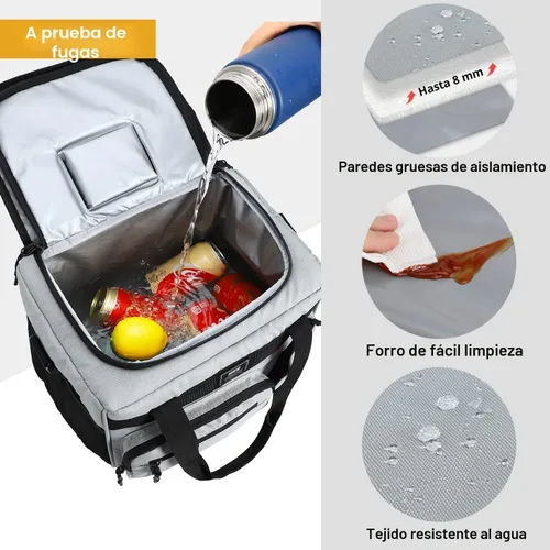 Miniatura 2 de MIER Lonchera térmica a prueba de fugas para adultos, hombres y mujeres, bolsa enfriadora de 30 latas con tapa superior abatible, 18 litros, Gris