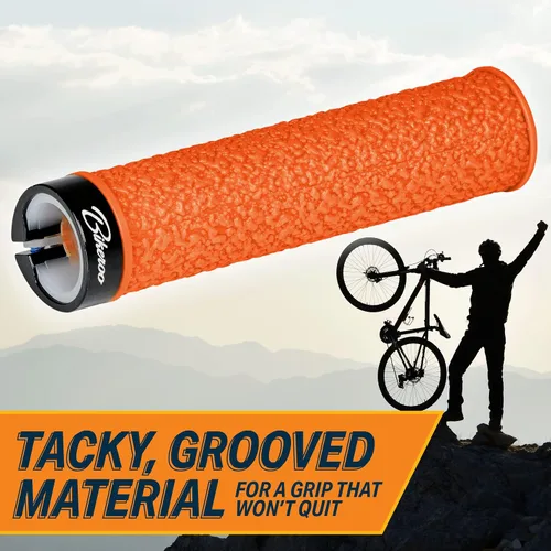 Miniatura 5 de Bikeroo MTB Handlebar Grips - Bicycle Replacement Accessories W/Lock-On Non-Slip Collars & Aluminum Stability Caps - Textured Comfort Design for