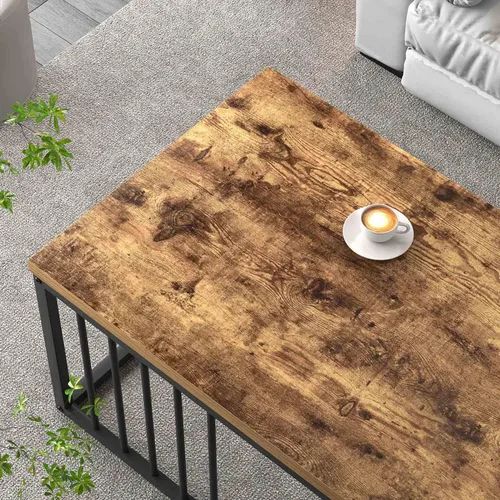 Miniatura 4 de FOLUBAN Mesa de café, moderna mesa de sala de estar de madera y metal, mesa de té rectangular industrial, marrón rústico, 43.3 pulgadas
