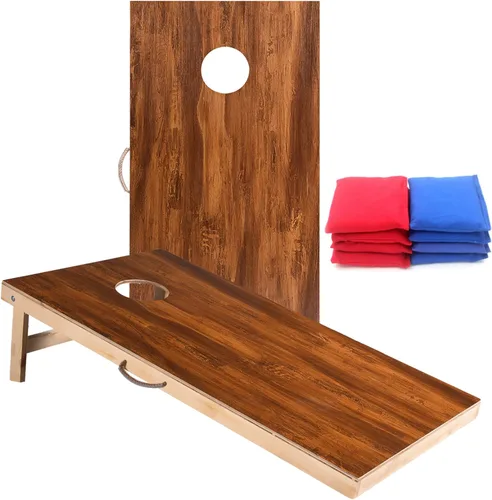 Sportdo Juego de Cornhole vintage de madera maciza, dos tablas de Cornhole de 4 x 2 pies, 8 bolsas de Cornhole para competiciones de juegos de