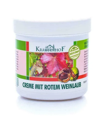 Krauterhof Crema para pies, castaño de indias y hojas de vid roja, 8.5 fl oz, fieltro pesado cansado