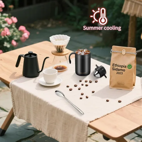 Miniatura 5 de Juego de cafetera de campamento de 16.5 onzas, cafetera portátil de acero inoxidable 304, cafetera de camping para exteriores, viajes, hogar