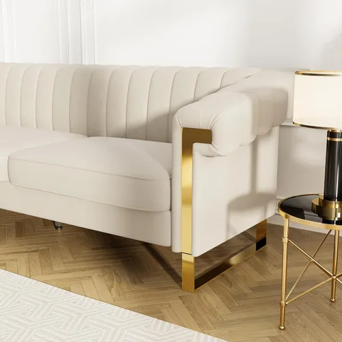 Miniatura 8 de Sofás de terciopelo de 83 pulgadas para sala de estar, cómodos sofás tapizados de 3 plazas para apartamento moderno para espacios pequeños (negro)