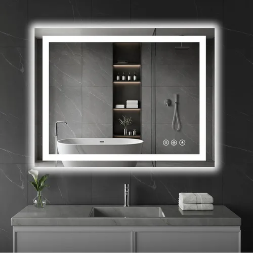 Miniatura 11 de Koonmi Espejo LED de 28 x 20 pulgadas para baño, espejo de tocador antivaho 90CRI con luz delantera y trasera, espejo de pared a prueba de roturas