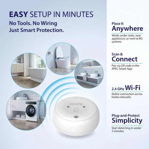 Miniatura 6 de APEC WATER Detector de fugas de agua WiFi para el hogar, conexión a la aplicación para recibir alertas en tiempo real, detección de humedad húmeda