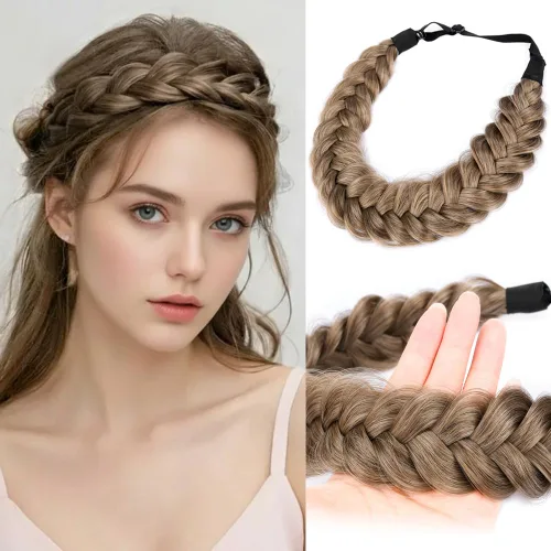 Miniatura 14 de Diadema ancha y despeinada de 2 mechones de cabello sintético trenzado, accesorio de belleza para mujeres y niñas, 62g/2.1 oz (caoba)