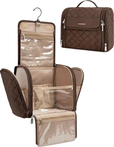 Miniatura 10 de BAGSMART Neceser de viaje para maquillaje con gancho para colgar, bolsa de cosméticos, organizador de gran capacidad, resistente al agua, para Beige