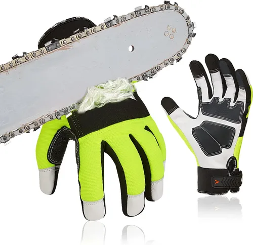 Miniatura 7 de Vgo... 1 Par de Guantes de Motosierra, Protección de Motosierra de 12 Capas en el Dorso de la Mano Izquierda, Guantes de Trabajo de Cuero de Cabra