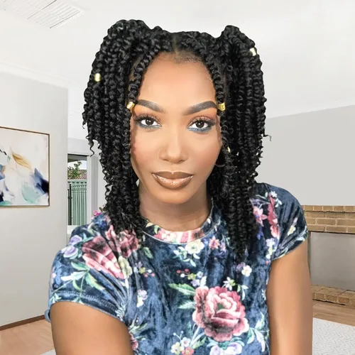 Miniatura 41 de Cabello Passion Twist de 12 pulgadas, 8 paquetes, cabello de ganchillo pretrenzado para mujeres negras, cabello rizado de ganchillo preenlazado, 1b#
