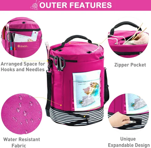 Miniatura 2 de MYBAGZING Organizador de almacenamiento de hilo expandible, bolsa de ganchillo y bolsa de hilo con cierre de cremallera, soporte de hilo para Rosa-Ⅱ