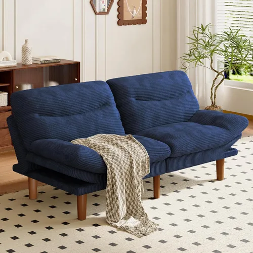 Miniatura 10 de Sofá cama futón de 75 pulgadas, futón 3 en 1 con respaldo y reposabrazos ajustables, sofá cama convertible pequeño plegable con cojín extraíble