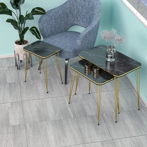 Miniatura 5 de Juego de 3 anidadores rectangulares, mesa anidable, base moderna de aspecto de grano de madera para mesas de centro o mesitas de noche, mesa