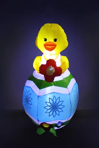 Miniatura 6 de Pollito amarillo inflable de Pascua de 4 pies de alto con flor roja y huevo azul, luces LED preiluminadas, para exteriores, interiores, vacaciones