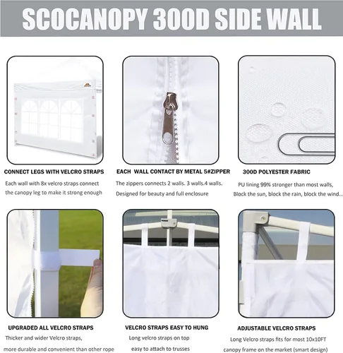Miniatura 4 de Scocanopy Pared lateral con ventana para estructura de toldo de 10 x 10 pies, 2 paquetes solo de pared solar, beige Turquesa