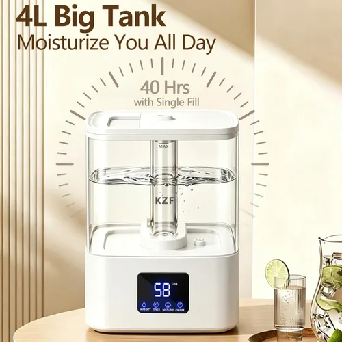 Miniatura 2 de KZF Humidificadores de llenado superior de 4 L para dormitorio y tiempo de funcionamiento de 40 horas, humidificador de niebla fría, 3 niveles