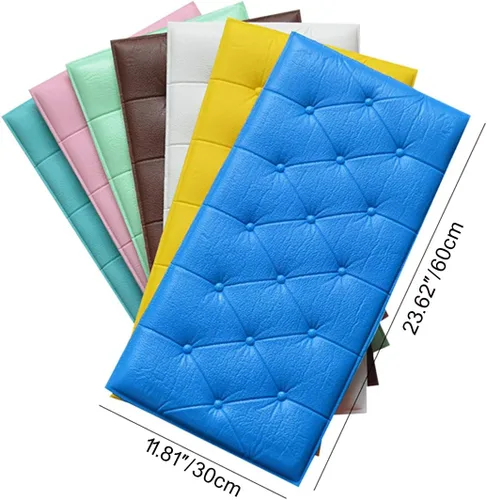 Miniatura 3 de Paneles de pared de espuma autoadhesivos 3D, 23.6 x 11.8 pulgadas, decoración de cuero revestido de cuero, anti-colisión, cojín suave para cubrir