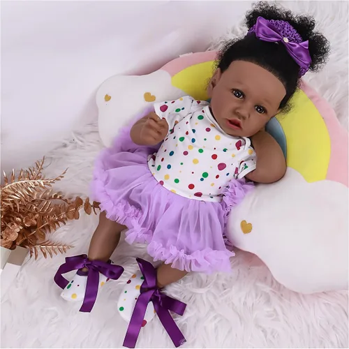 Miniatura 5 de kgniess - Muñecas de bebé recién nacidas realistas, niña negra, muñeca realista de silicona de 22 pulgadas, muñeca recién nacida afroamericana
