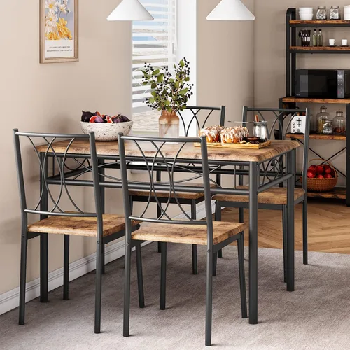 Miniatura 13 de Amyove Juego de mesa de comedor para 4, mesa de cocina con 2 bancos, juego de mesa de comedor de 3 piezas con bancos tapizados, juego de mesa
