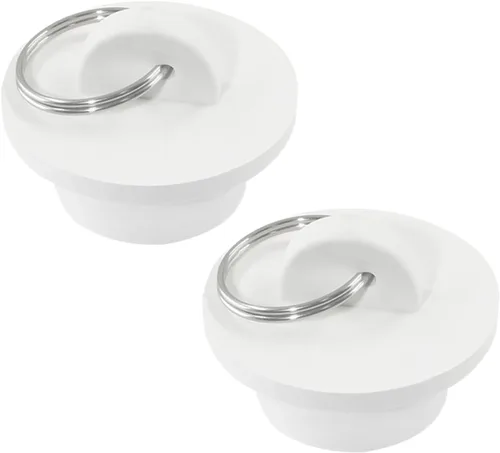2 tapones de drenaje de goma blanca, tapón de drenaje de goma de 1-1/8 pulgadas, tapón de drenaje con anillo para colgar para cocina, lavandería,