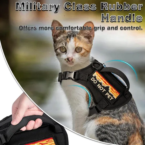 Miniatura 2 de Arnés táctico para caminar, chaleco ajustable a prueba de escapes para gatos grandes, chaleco transpirable de fácil control con asa, parches Molle