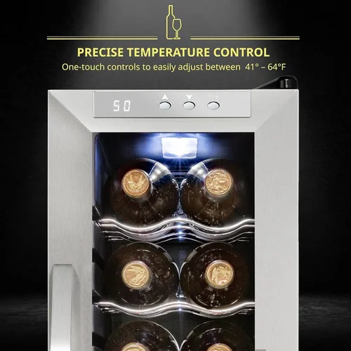 Miniatura 2 de SCHMÉCKÉ Refrigerador de vino con compresor de 12 botellas con cerradura, gran bodega independiente para vino tinto, blanco, champán o espumoso