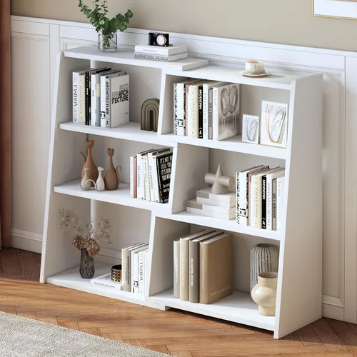 Miniatura 9 de IOTXY Estantería de madera extensible – Estantería con escalera de 3 niveles, baja y corta para espacios pequeños o esquinas, roble, L