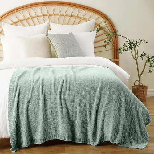 Miniatura 12 de BATTILO HOME Manta de Chenille Verde Oliva para Sofá, Acogedora Manta de Punto para Cama, Sofá, Exteriores, Súper Suave y Cálida, Mantas de Chenille