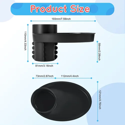 Miniatura 2 de Bandeja de asiento de automóvil – para portavasos de 2.5 a 2.8 pulgadas, expande fácilmente la bandeja para aperitivos en taza de 360° y bandeja