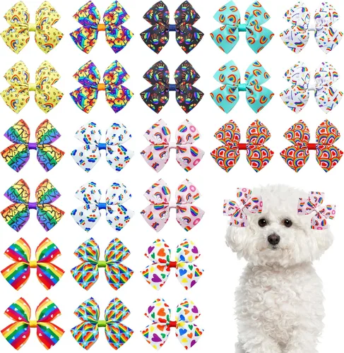 Miniatura 10 de 24 piezas/12 pares 10 cm Lazos para el pelo de perro grande con fruta de verano para perros de raza grande Bandas elásticas Lazo de pelo de perra