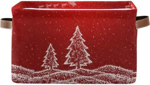 Miniatura 11 de Bolaz Cesta de almacenamiento plegable, cubos organizadores con patrón de Navidad con copos de nieve blancos sobre fondo rojo, bolsa de cubo