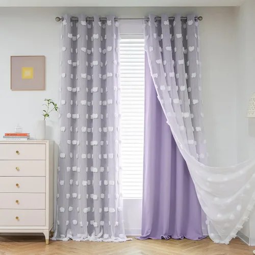 Miniatura 11 de Mysky Home Cortinas de doble capa, dormitorio, traslúcidas, opacas, habitación de niños, comedor, guardería, ojales, oscurecer la habitación, 52 x