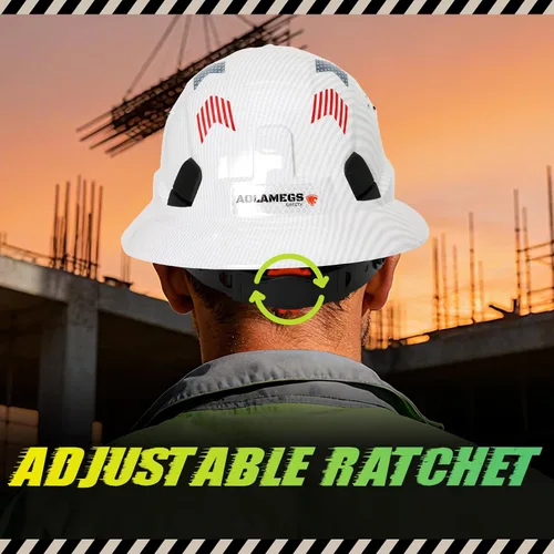 Miniatura 7 de Casco duro de ala completa con patrón de fibra de carbono con visera, casco de seguridad de construcción aprobado por la OSHA para hombres y Fibra