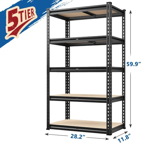 Miniatura 3 de REIBII Estantes de almacenamiento de 1600 libras, estantería de metal resistente, estantes de garaje de 5 niveles, estante de metal ajustable