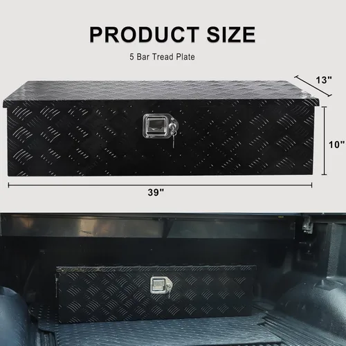 Miniatura 5 de Caja de herramientas de aluminio resistente de 39 pulgadas, caja de herramientas para camioneta, automóvil, remolque, al aire libre, caja