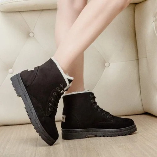 Miniatura 7 de DADAWEN Botas de nieve de gamuza impermeables con cordones para mujer