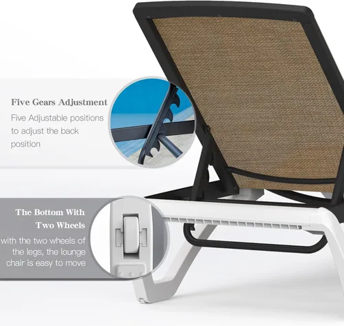 Miniatura 6 de Domi - Tumbona de aluminio para exteriores con respaldo ajustable, para playa, patio, balcón, piscina (1 silla marrón)