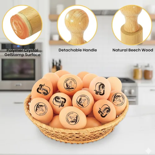 Miniatura 3 de Sello de huevo personalizado – Sellos personalizados de marca de huevos con almohadilla de tinta para huevos frescos de granja, marcadores de huevos